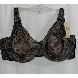 Cacique Modern Lace Underwire Full Coverage Bra Black Tan 44C Unlined